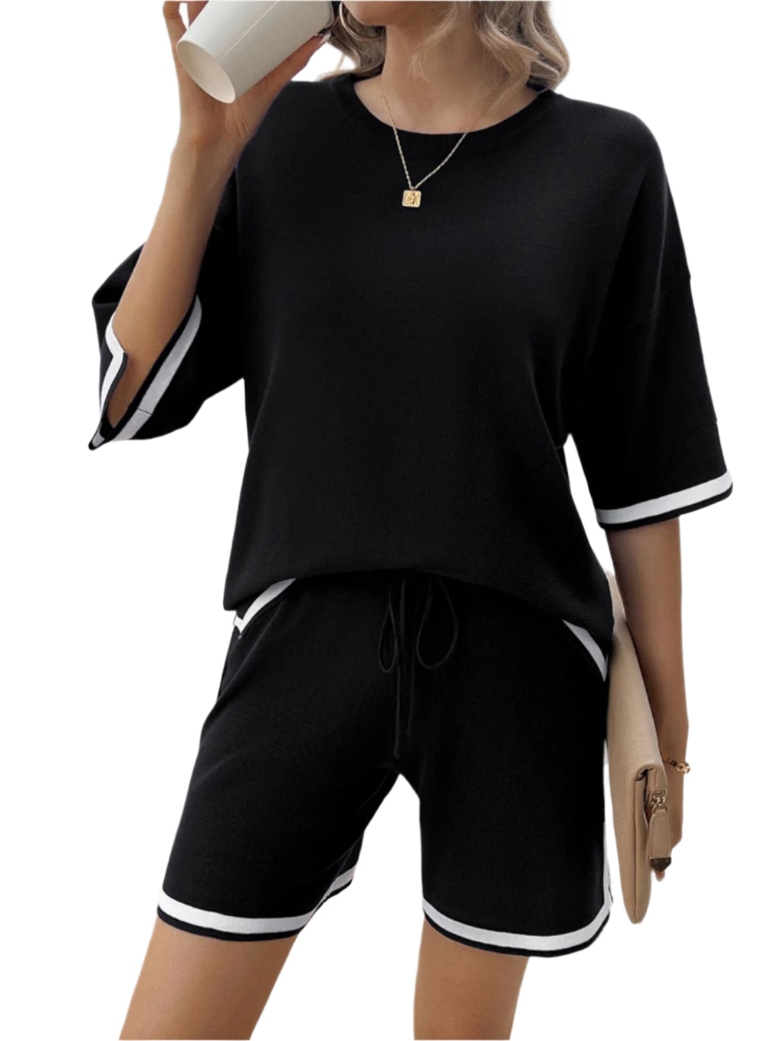 Devine Contrast Trim Round Neck Top and Shorts Set – Chic Yana’s Fashion