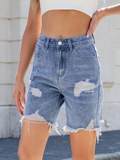 Distressed Raw Hem Denim Shorts 1 - Chic Yana's Fashion