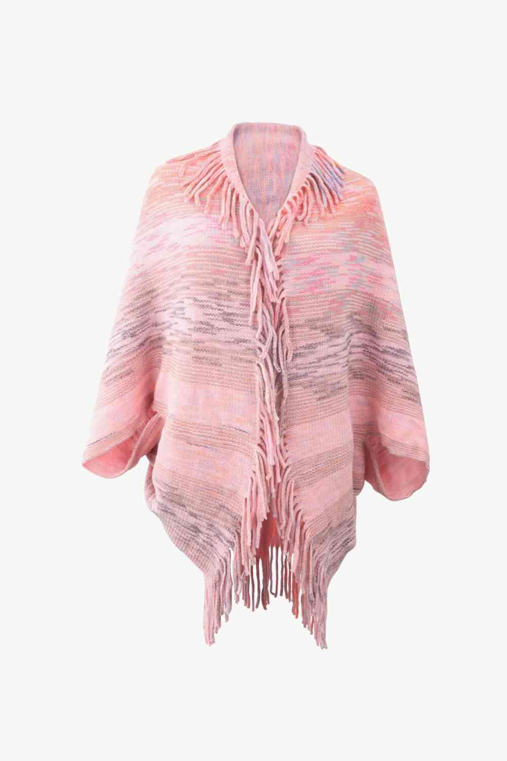 Multicolored Fringe Trim Poncho - Chic Yana's Fashion