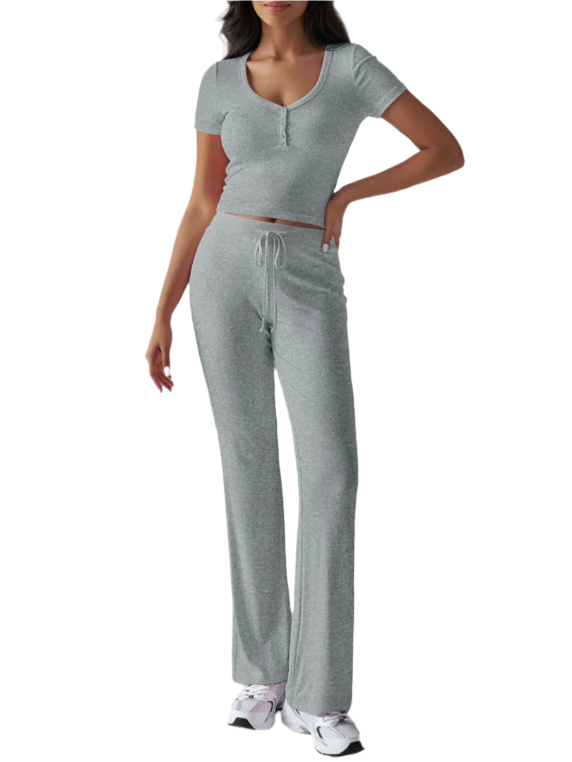 Devine Short Sleeve Top and Drawstring Pants Set - Shop Now at Chic Yana's Fashion