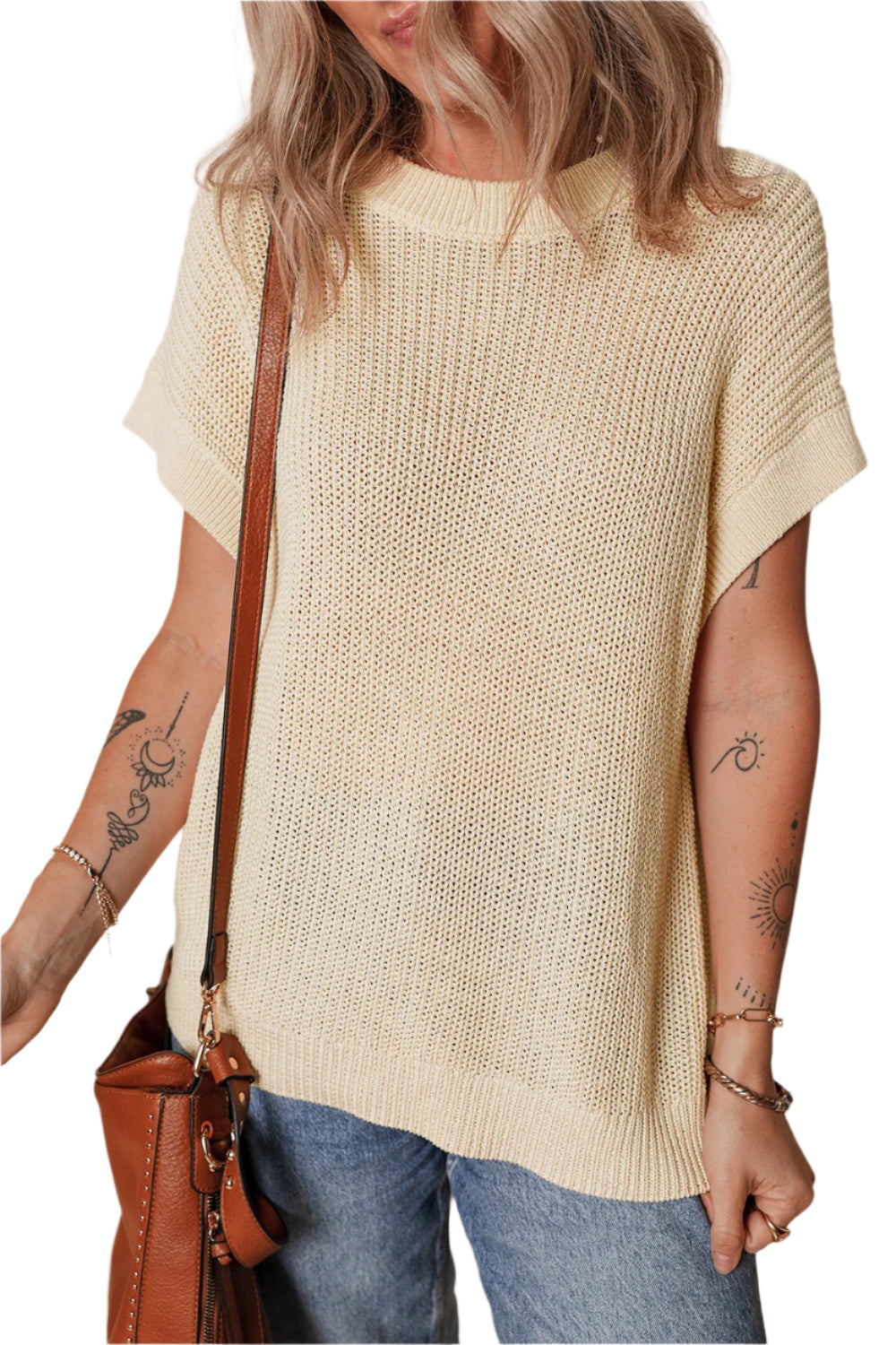 Round Neck Short Sleeve Knit Top - High-Quality Fashion | Chic Yana