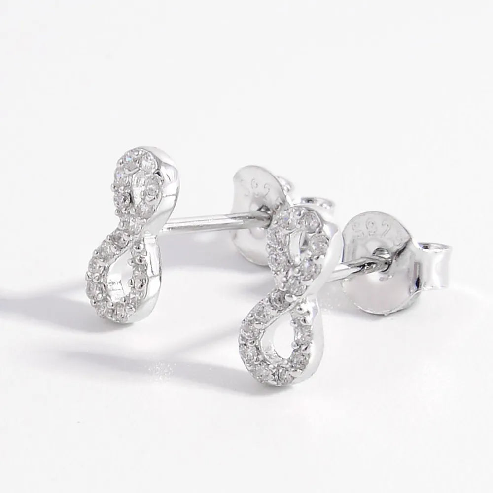 925 Sterling Silver Zircon Number 8 Stud Earrings - Fashion Jewelry by Chic Yana's Fashion