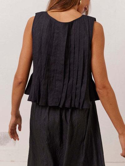 Lovelet Pleated Tied Round Neck Vest - Chic Yana's Fashion