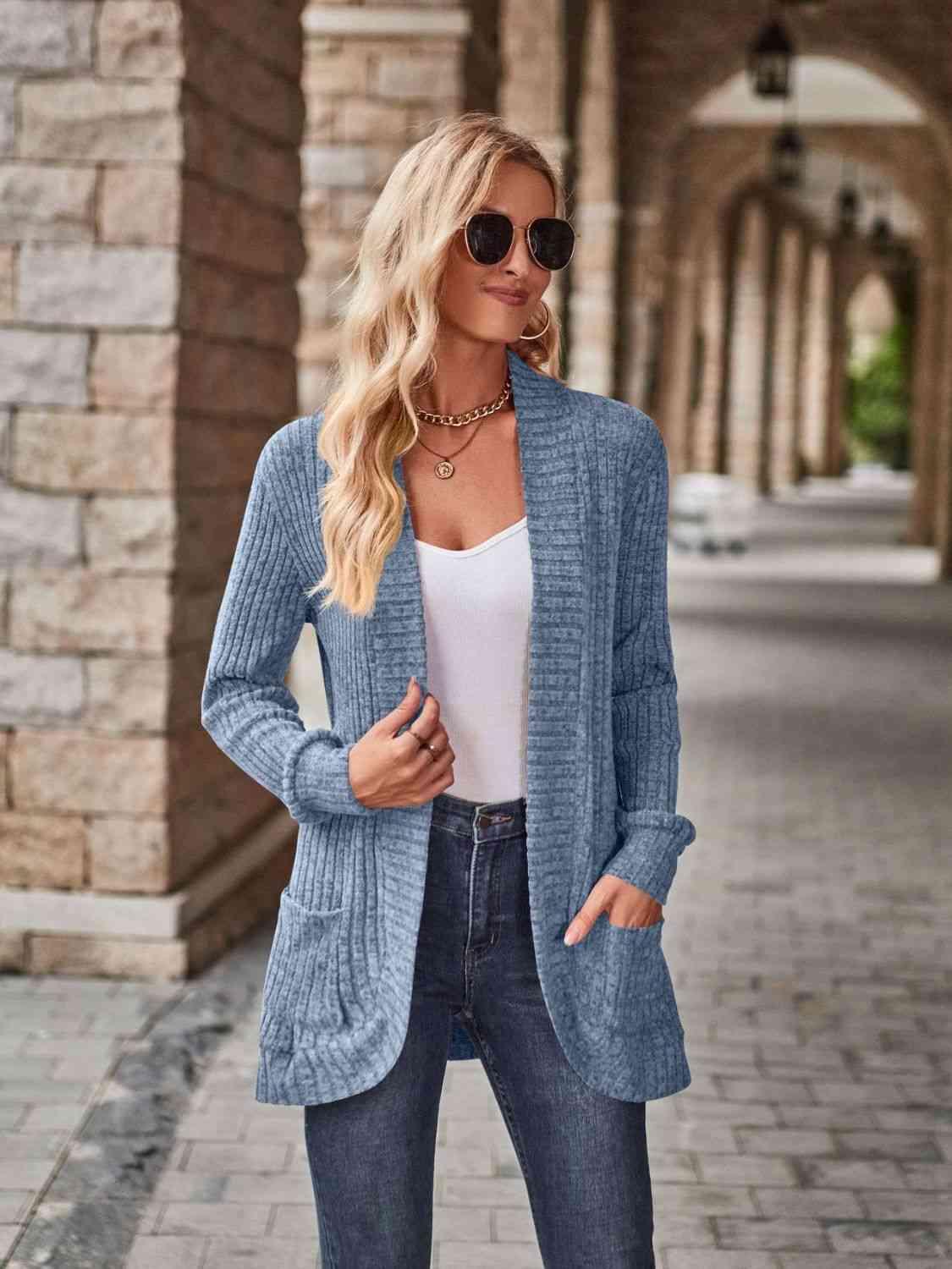 Open Front Cardigan With Pockets - Chic Yana's Fashion