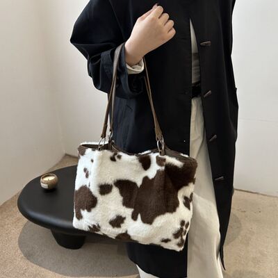 Cow Print Furry Tote Bag - Chic Yana's Fashion