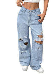 Buy Distressed Wide Leg Jeans with Pockets Online - Stylish & Comfortable | Chic Yana's Fashion