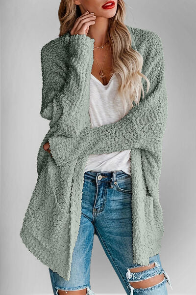 Double Take Pocketed Open Front Long Sleeve Cardigan - Chic Yana's Fashion