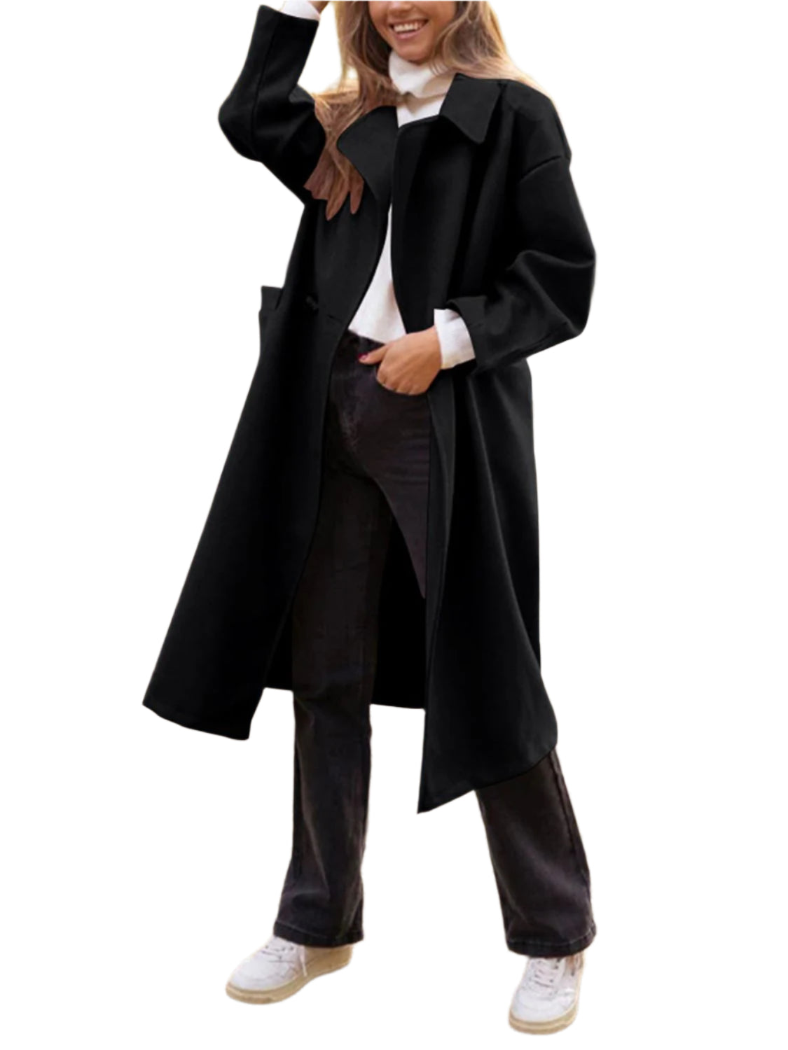Pocketed Collared Neck Long Sleeve Coat - Chic Yana’s Fashion