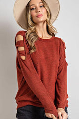 Cutout Round Neck Long Sleeve Top - Chic Yana's Fashion