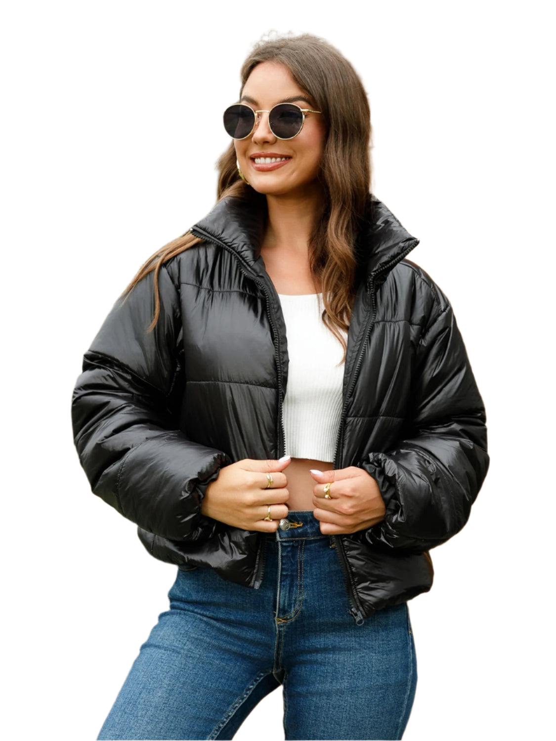 Zip-Up High Neck Puffer Jacket - Chic Yana’s Fashion
