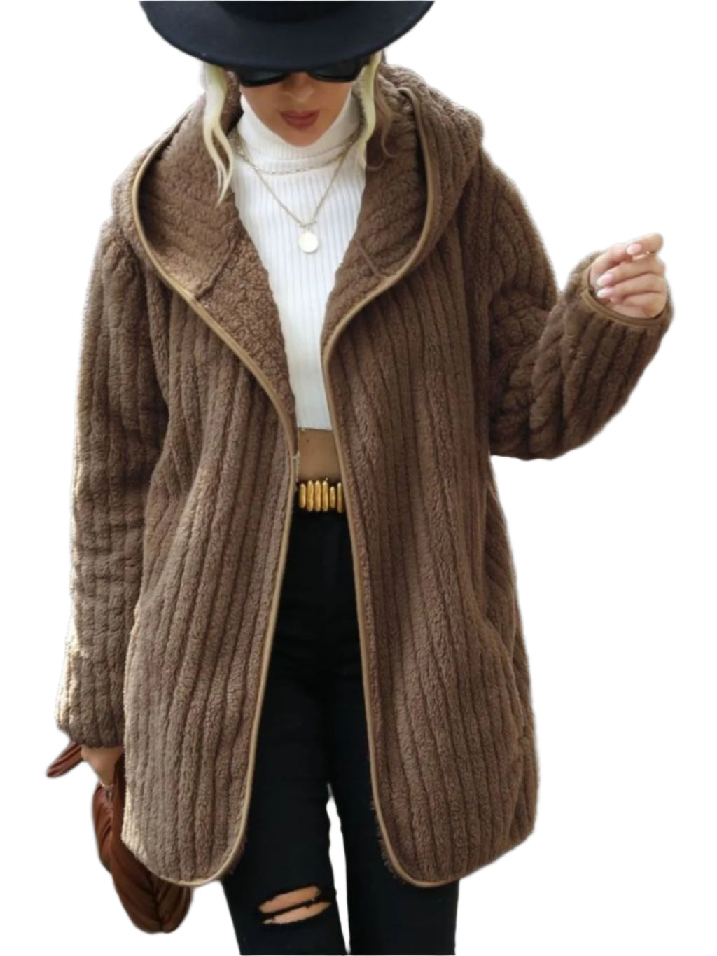 Open Front Ribbed Hooded Coat - Chic Yana’s Fashion