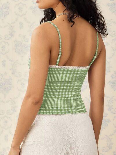 Lace Detail Plaid Square Neck Cami - Chic Yana's Fashion