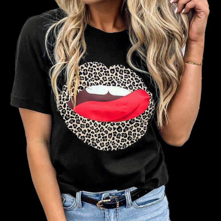Chic Yana Fashion Leopard Print Lips Tee