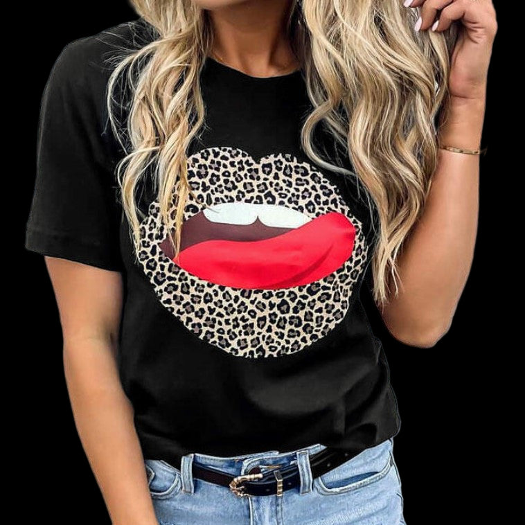Chic Yana Fashion Leopard Print Lips Tee