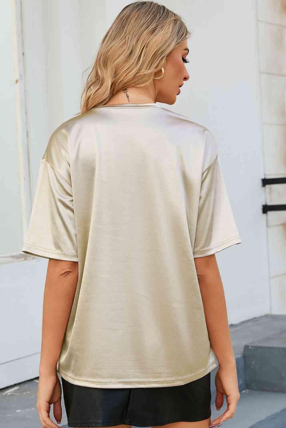 Round Neck Dropped Shoulder Top - Chic Yana's Fashion