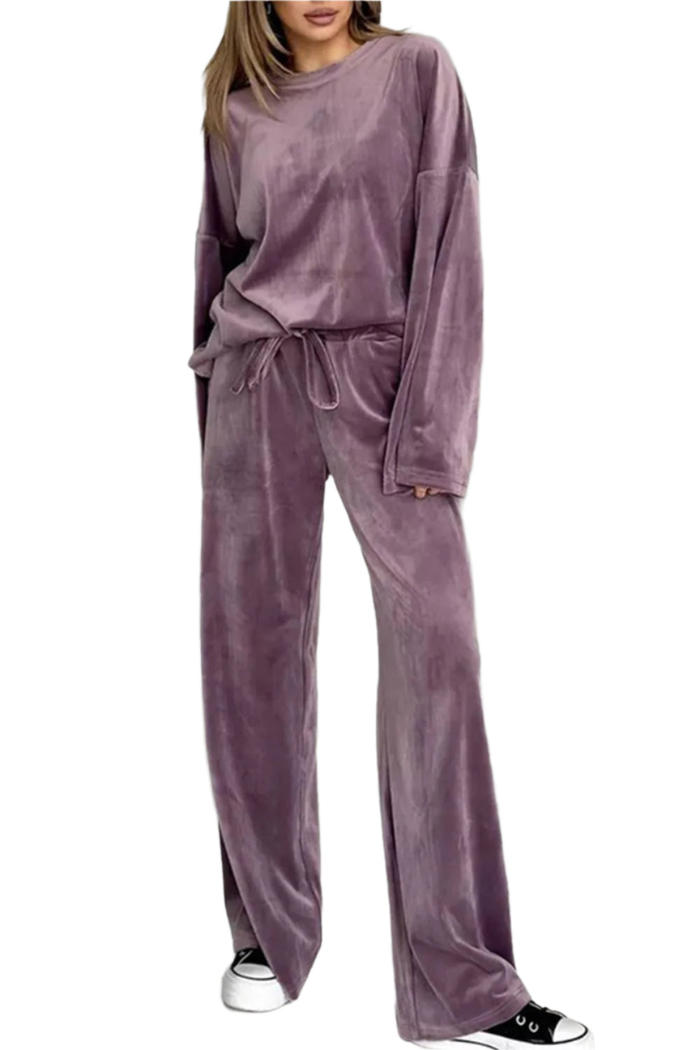 Buttery-Soft Round Neck Long Sleeve Top and Drawstring Pants Set - Shop Now at Chic Yana's Fashion