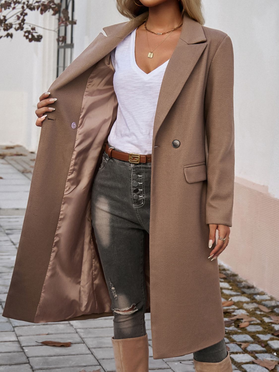 Devine Pocketed Collared Neck Long Sleeve Coat - Chic Yana’s Fashion