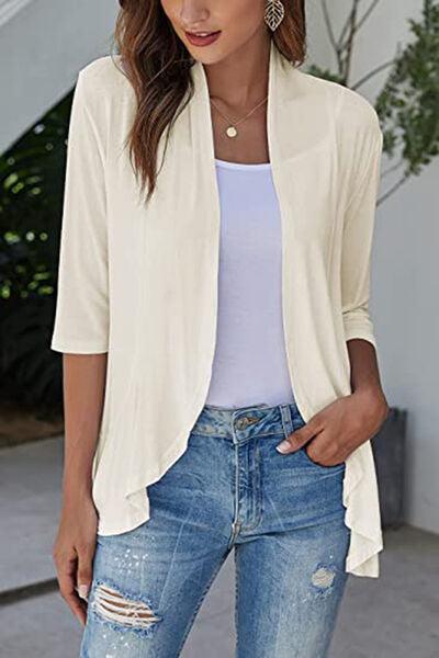 Open Front Three Quarter Sleeve Cardigan - Chic Yana's Fashion