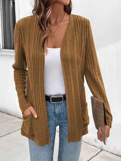 Pocketed Open Front Long Sleeve Cardigan - Chic Yana's Fashion