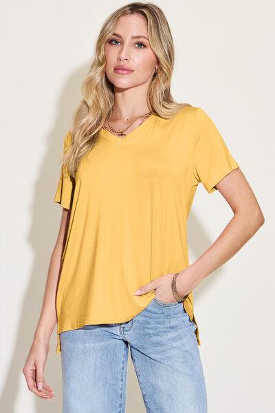 Basic Bae Bamboo Full Size V Neck High Low T Shirt - Chic Yana's Fashion