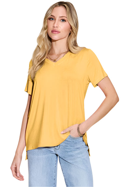 Basic Bae Bamboo Full Size V Neck High Low T Shirt - Chic Yana's Fashion