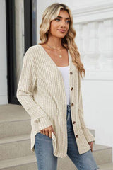 Ribbed Button Up Long Sleeve Cardigan - Chic Yana's Fashion