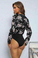 Perfee Floral Long Sleeve Spliced Bodysuit - Chic Yana's Fashion