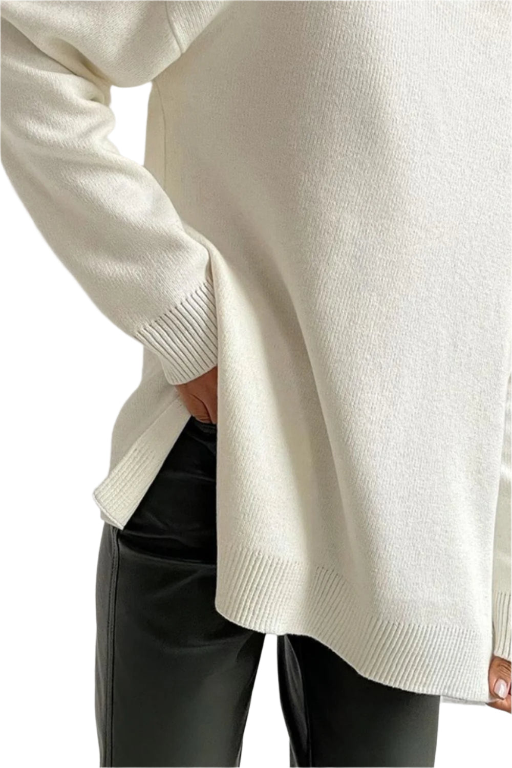 Basic Bae Side Slit Turtleneck Dropped Shoulder Sweater - High-Quality Fashion | Chic Yana