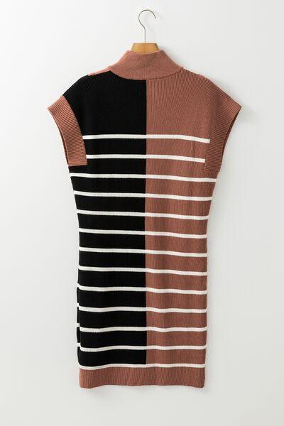 Striped Quarter Zip Cap Sleeve Sweater Dress - Chic Yana's Fashion