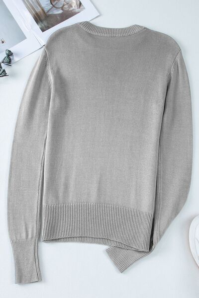 Ribbed Hem Round Neck Long Sleeve Sweater - Chic Yana's Fashion