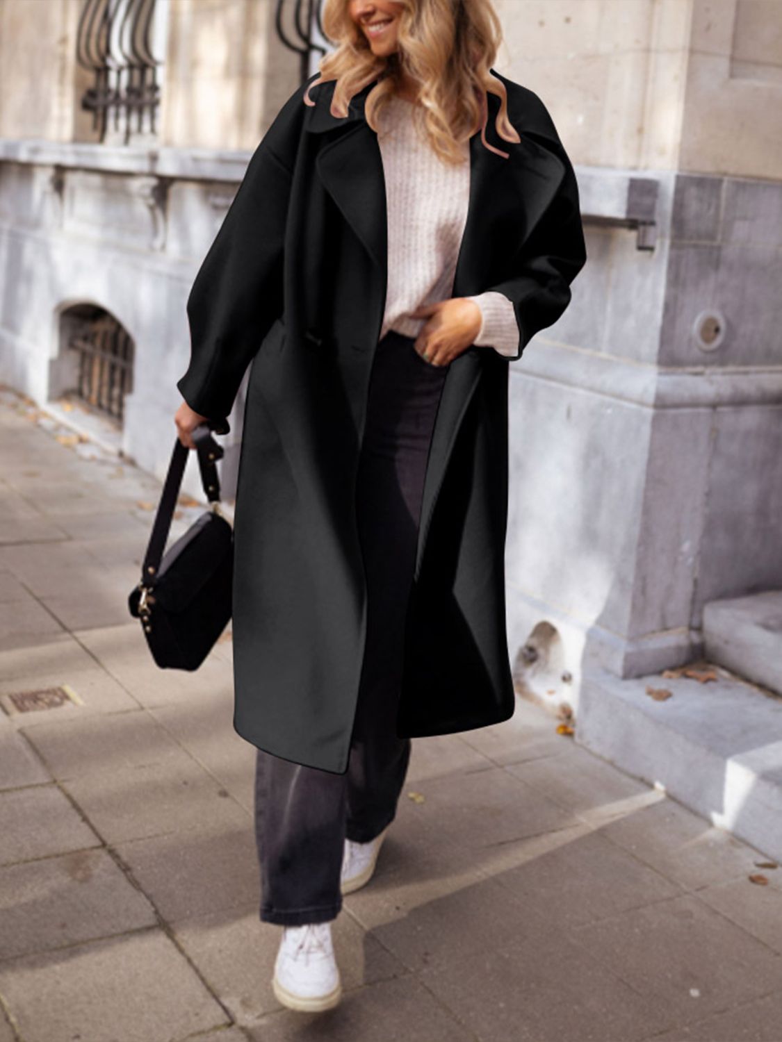 Pocketed Collared Neck Long Sleeve Coat - Chic Yana’s Fashion