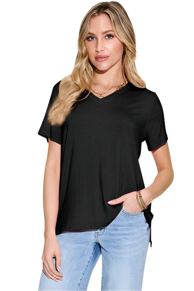 Basic Bae Bamboo Full Size V Neck High Low T Shirt - Chic Yana's Fashion