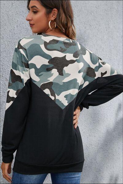 Camouflage Round Neck Long Sleeve Sweatshirt - Chic Yana's Fashion