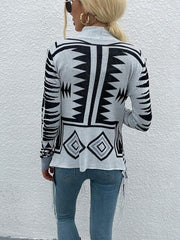 Shiny Geometric Fringe Hem Open Front Cardigan - Chic Yana's Fashion