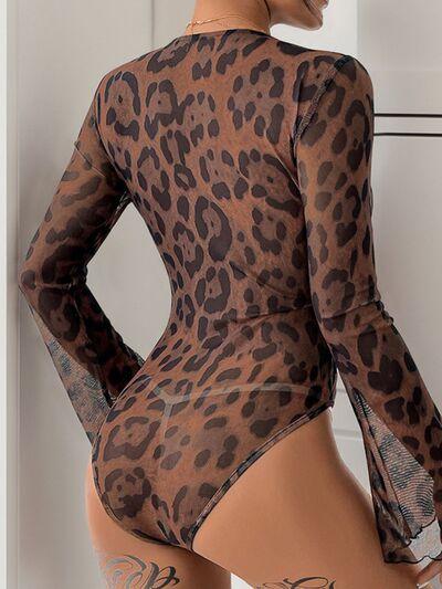 Perfee Leopard V Neck Lace Bodysuit - Chic Yana's Fashion