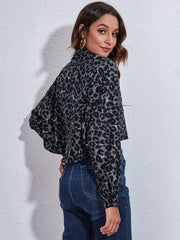 Leopard Button Up Collared Neck Cropped Jacket - Chic Yana's Fashion