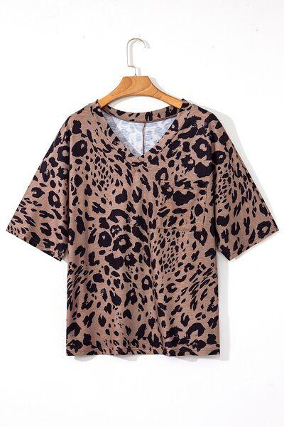 Leopard V Neck Half Sleeve T Shirt - Chic Yana's Fashion