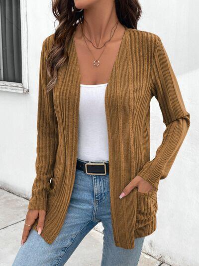 Pocketed Open Front Long Sleeve Cardigan - Chic Yana's Fashion