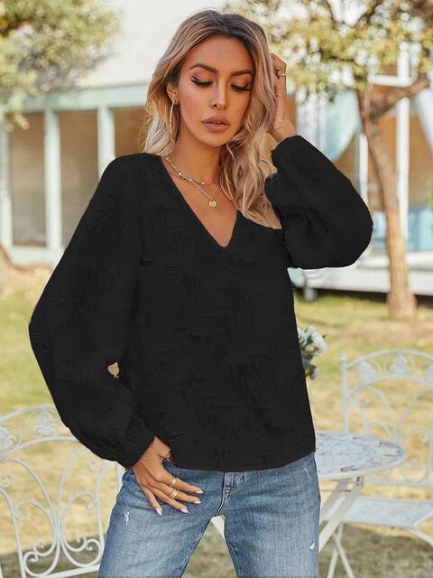 V Neck Long Sleeve Blouse - Chic Yana's Fashion