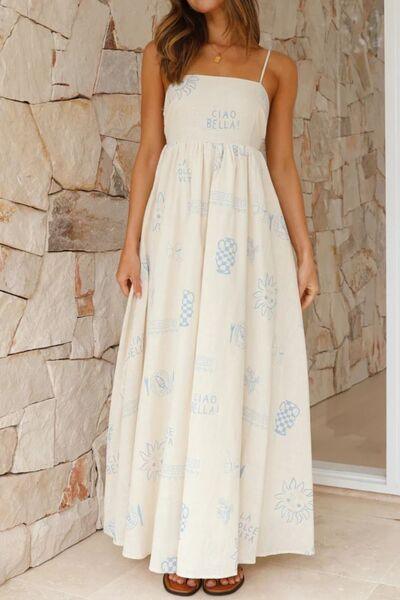 Cutout Back Printed Square Neck Maxi Dress - Chic Yana's Fashion