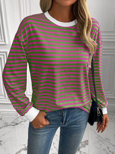 Ivy Lane Striped Round Neck Long Sleeve Sweatshirt - Chic Yana's Fashion