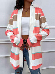 Shiny Striped Open Front Longline Cardigan - Chic Yana's Fashion