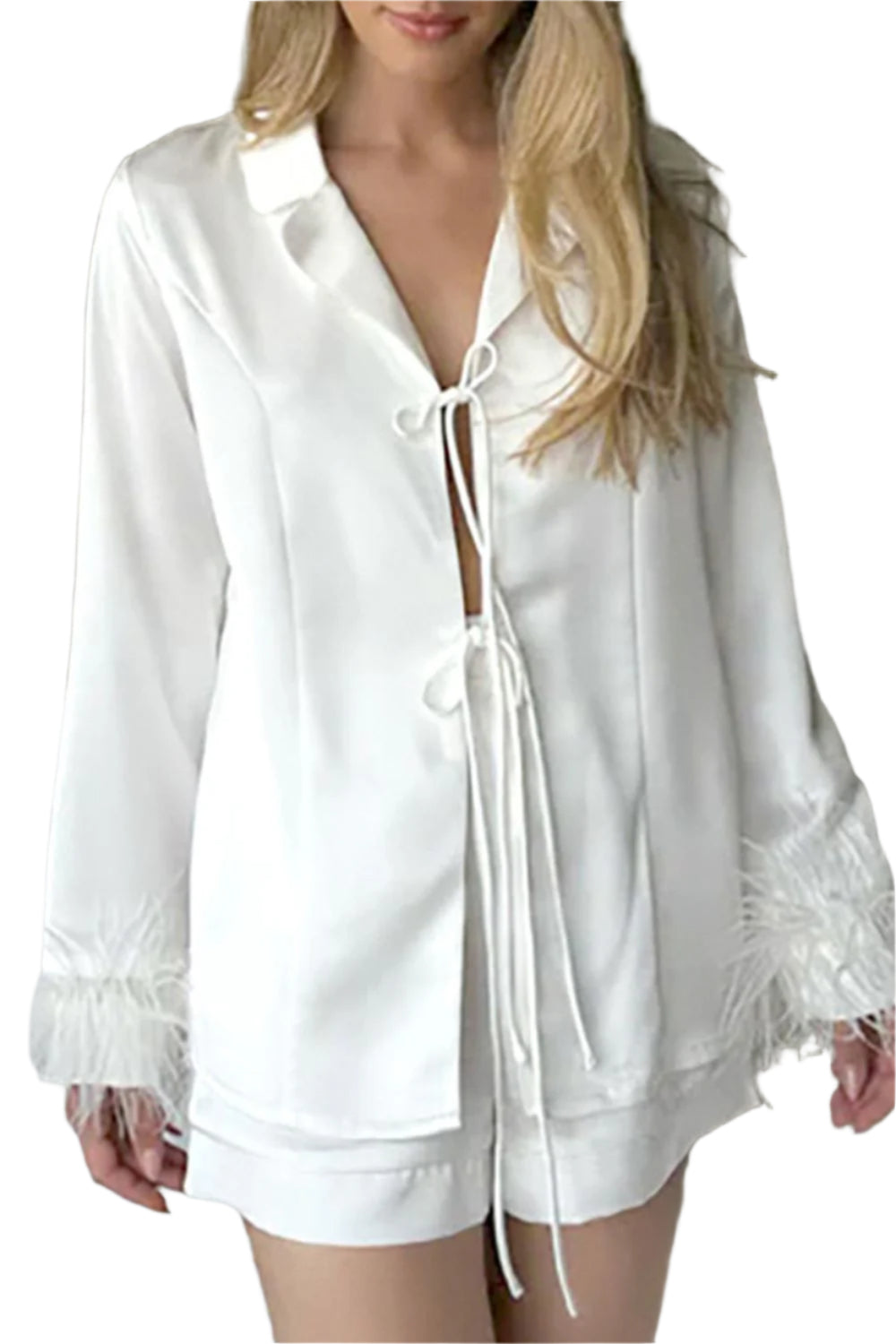 Buttery-Soft Tied Fringe Collared Neck Top and Shorts Set - Shop Now at Chic Yana's Fashion