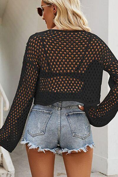 Openwork Round Neck Dropped Shoulder Knit Top - Chic Yana's Fashion