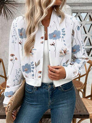 Printed Zip Up Long Sleeve Jacket - Chic Yana's Fashion