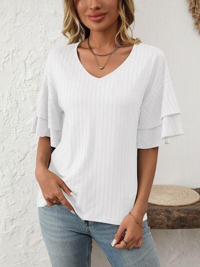 Mandy V Neck Ruffle Half Sleeve Top - Chic Yana's Fashion