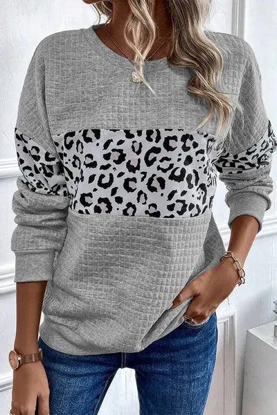 Leopard Round Neck Long Sleeve Sweatshirt - Chic Yana's Fashion