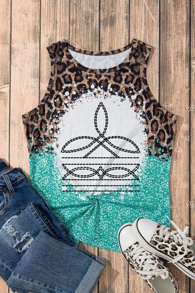 Leopard Geometric Round Neck Tank - Chic Yana's Fashion