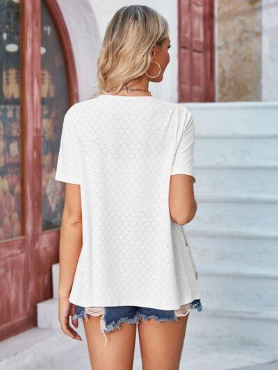 Eyelet Open Front Short Sleeve Cover Up - Chic Yana's Fashion