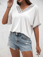 Ivy Lane V Neck Short Sleeve Blouse - Chic Yana's Fashion